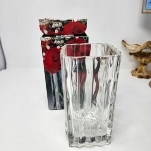 Studio Nova Crystal Flower Vase Virago Ribbed Glass Decor‎ 6.5" Japan